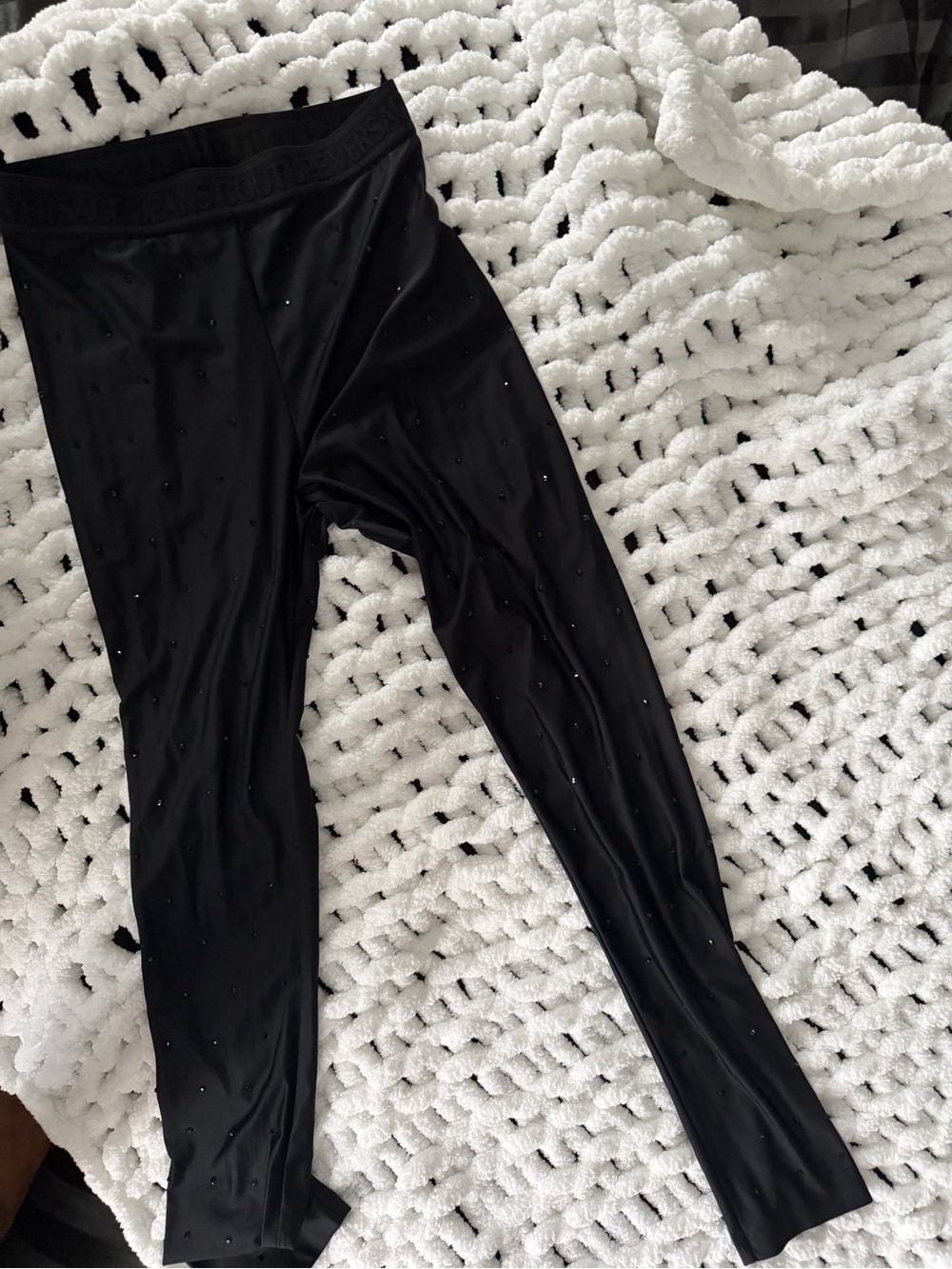 Versace Jeans Collection Black Kids Leggings with Sparkle Studs